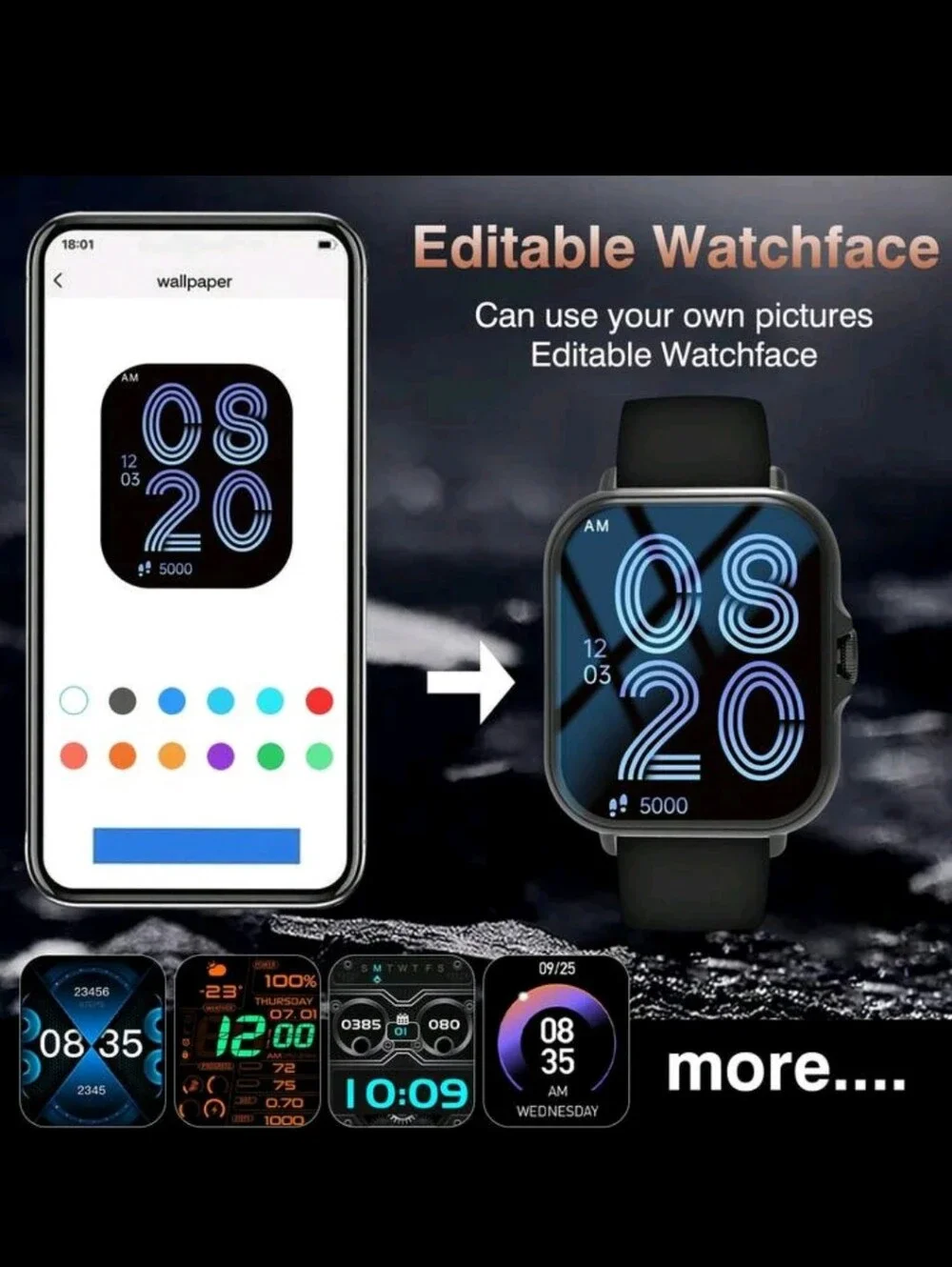 Pink Smart Watch with Stainless Steel Band